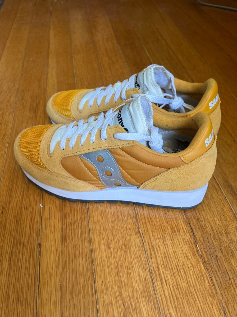 Saucony Jazz Originals Retro Suede and Textile Mustard Yellow Runner Sneakers - Picture 2 of 8